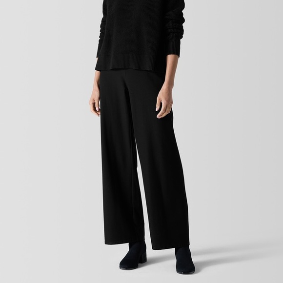 Eileen Fisher Black Wide Leg  Pants Washable Crepe Pockets Excellent Size S - Picture 1 of 9